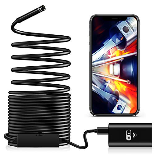 Cámara Endoscópica WiFi, Cámara de Inspección de 2,0 Megapíxeles HD con Luz LED Impermeable Endoscopio Cámara Borescope Rígido Cable Serpiente para Android iOS iPhone Tablet PC Smartphone - 10 Metros