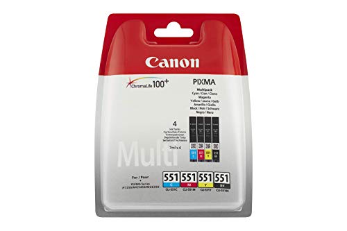 Canon CLI-551 4 Cartuchos Multipack de tinta original Negro/Cian/Magenta/Amarillo para Impresora de Inyección de tinta, Multicolor, Standard