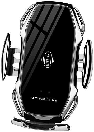Cargador inalámbrico A5 para Coche con Sensor de Infrarrojos – Carga rápida de hasta 10w con sujeción automática – Sujeción Flexible y rotación 360º - Compatible con Smartphones - Color Plata