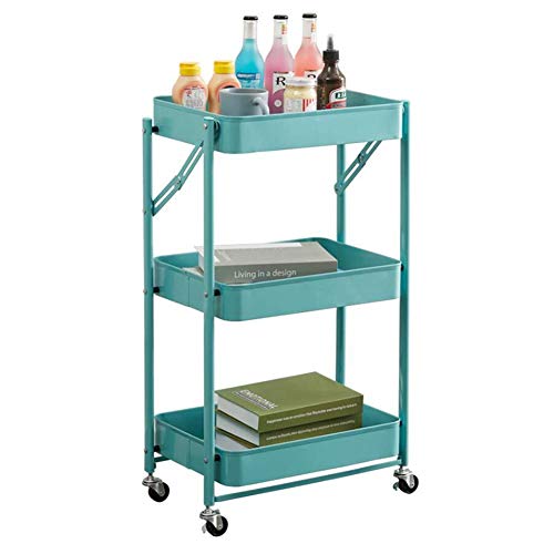 Carro Almacenamiento,Carro Almacenamiento Plegable,Carro Cocina con Ruedas,3 Niveles,Carro Belleza móvil Organizador Almacenamiento Metal(Color:Azul)