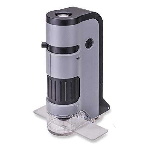 Carson MicroFlip 100-250x Microscopio de Bolsillo con luz LED y Adaptador de digiscoping para Smartphone, grey