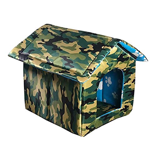 Casa para Gatos para Mascotas al Aire Libre Casa para Gatos con Techo de Lona Impermeable, Refugio para Gatos Nido Engrosado a Prueba de frío para Mascotas pequeñas, Camuflaje Interiores y Exteriores