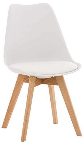 CLP Silla De Comedor Linares En Tela, Terciopelo o En Polipropileno & Cojín En Simil Cuero I Silla De Salón Nórdica con Base De Madera I, Color:Blanco, Material:Plastico