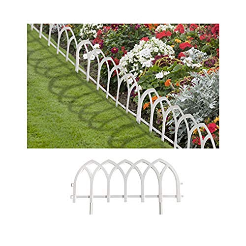 COMERCIAL CANDELA FELPUDOS Y ALFOMBRAS Valla para Jardín Plástico PVC Ojival para Decoración y Proteger los Bordes del Césped, Patio o Jardineras en Tierra 5 Unidades