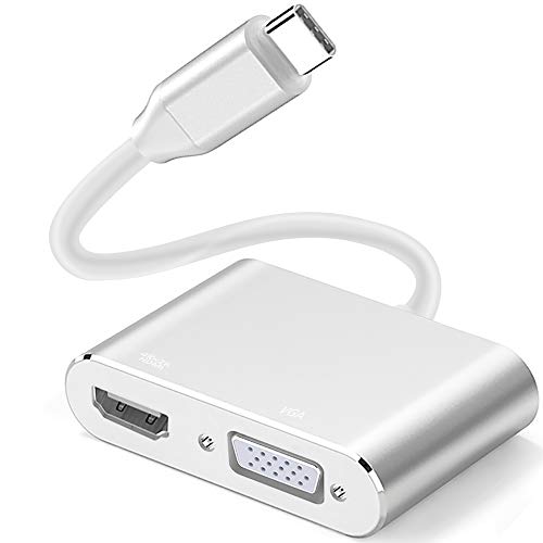 Convertidor de vídeo 2 en 1 USB 3.1 tipo C a VGA HDMI 4K, adaptador Plug and Play, adaptador USB-C a HDMI VGA, con carcasa de aluminio para MacBook ChromeBook Pixel, Sumsang S8 u otros (blanco claro)