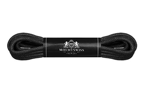 Cordones Mount Swiss© Luxury encerados y redondos para zapatos de traje y de piel, 2 - 3 mm de diámetro, 45 - 120 cm de longitud, color Negro, talla 90 cm
