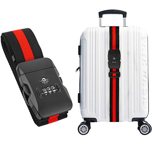 Correa de equipaje Correa cruzada Correas de equipaje Bolsa de maleta de viaje Correa de seguridad Cerradura de combinación TSA(Rosso)