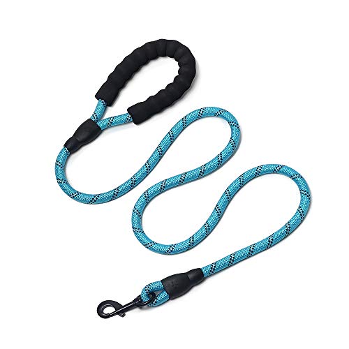 Correa de Perro,1,5 m Correa de Fuerte de Perro Gato Resistente y Ajustable para Perro con Mango Acolchado Suave y Hilos Reflectantes (Azul)