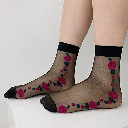 CYMTZ 5 Pares/Paquete De Calcetines De Rejilla Retro De Verano para Mujer Calcetines Finos Bordados con Flores En 3D Calcetines De Arte Suave Originales   15