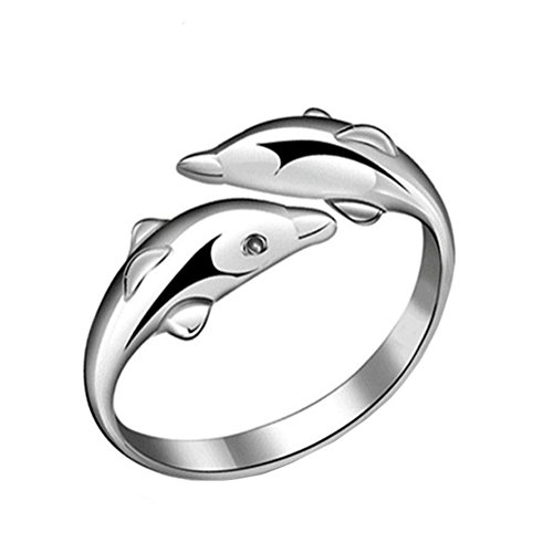 Da.Wa Anillo de plata de regalo de tamaño ajustable, diseño de delfín, anillos abiertos, joyería de boda para damas y niñas, regalo de cumpleaños