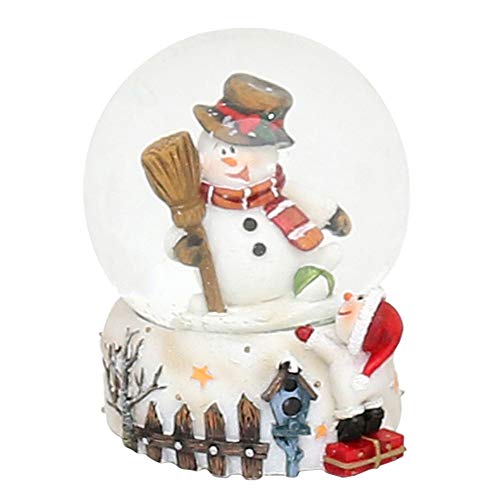 Dekohelden24 Minibola de nieve con muñeco de nieve, base con valla y muñeco de nieve, dimensiones (largo x ancho x alto): 4,5 x 4,5 x 6,8 cm, bola de 4,5 cm de diámetro.