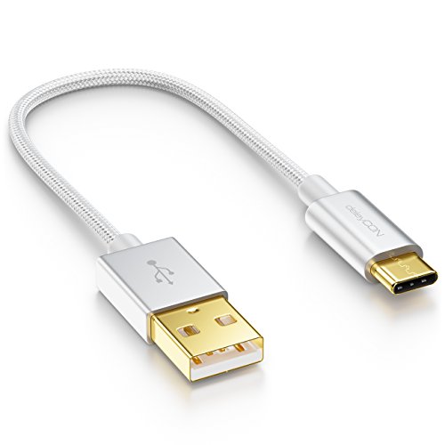 deleyCON 0,15m Cable USB C - Cable de Carga & Datos con Conector de Nylon + Metal - USB C a USB A - Compatible con S20 S10 S9 S8 Serie Note 8 Note 9 Chromebook etc. Modelos con Enchufe C - Plata