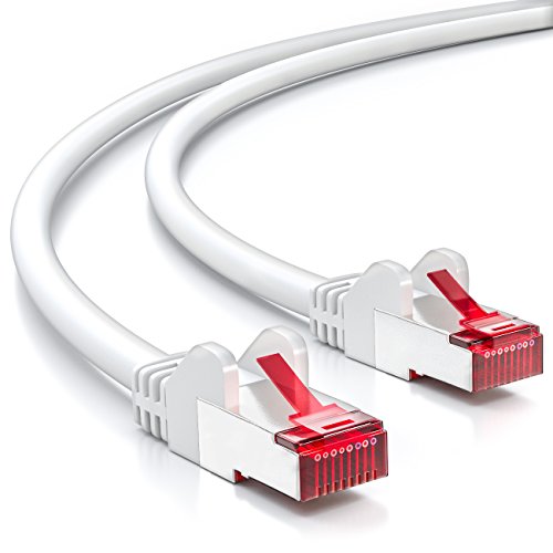 deleyCON 25m CAT6 Cable de Red - S/FTP PIMF Blindaje Cat-6 RJ45 Ethernet Cable de Conexión - LAN DSL Módem Los Paneles de Parcheo - Blanco