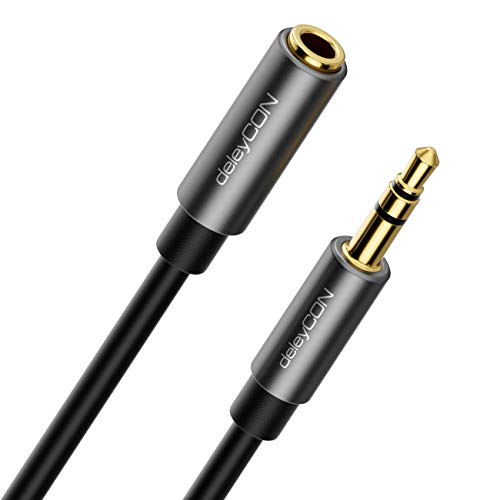 deleyCON 2m Jack Audio Estéreo Cable de Extensión Aux Cable de 3,5mm Cable de Audio Enchufe de Metal Teléfono Móvil Teléfono Inteligente Tableta Auriculares (Extra Fino y Flexible)