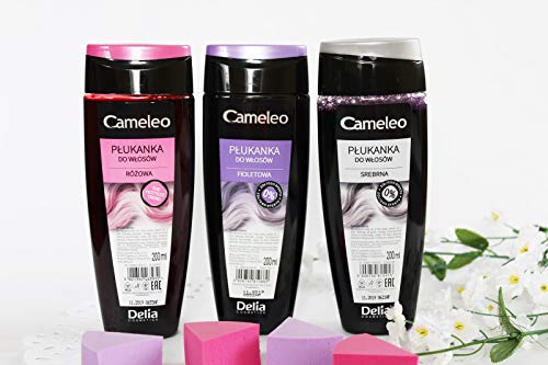 Delia Cameleo Set de 3 acondicionadores de pelo de color plateado, rosa, violeta, antiamarillo, blanco plateado, 3 x 200 ml para rubio, gris y cabello teñido