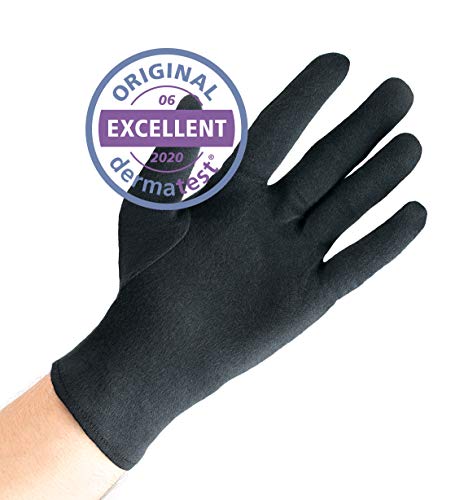 Dermatest: Excelente - Well B4® Care Guantes de algodón negro, guantes de hilo hechos de 100% algodón para su protección cuando tenga la piel seca, 3 pares, negro, tamaño M