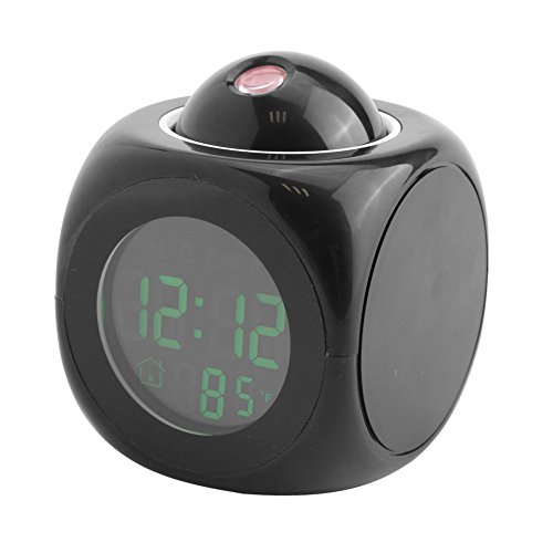 Despertador del proyector del LED pantalla hablar con voz Reloj multifuncional Pantalla de la temperatura de Digitahi Decoración doméstica Negro