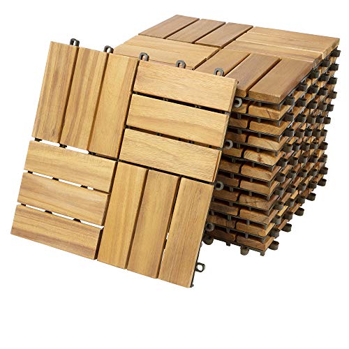 Deuba Set de 11 baldosas 'Mosaïco' de madera Acacia 30x30cm por 1m² Losas de terraza para jardín balcón spa o deck