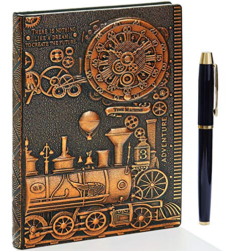 Diario de piel en relieve vintage con juego de bolígrafos dorados,A5,hecho a mano,cuaderno de bocetos, diario de viaje y cuaderno para escribir, regalo para mujeres y hombres Diario de piel en relieve vintage con juego de bolígrafos dorados,A5,hecho a mano,cuaderno de bocetos, diario de viaje y cuaderno para escribir, regalo para mujeres y hombres