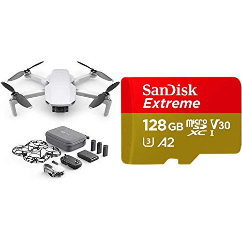 DJI Mavic Mini Combo - Dron Ultraligero y Portátil + SanDisk Extreme - Tarjeta de Memoria MicroSDXC de 128 GB con Adaptador SD, Sin Care Refresh