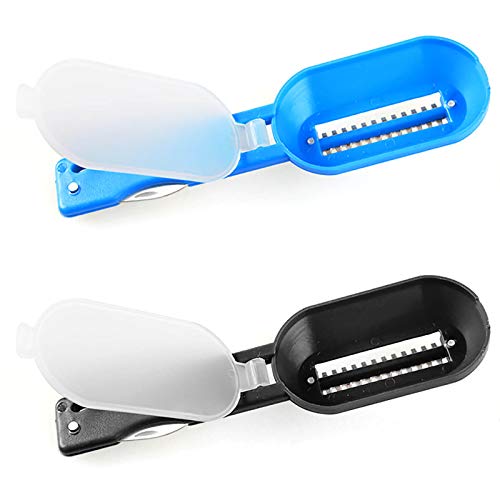 DMFSHI Escamador de Pescado, 2 PCS Escamas Limpias de Pescado, Herramienta de Limpieza de Escamas de Plástico y Acero Inoxidable 2 en 1 con Cuchillo para Matar Peces(Azul, Negro)