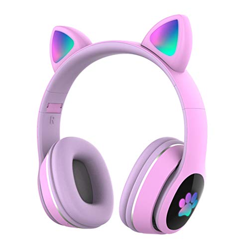Docooler Auriculares Bluetooth, con orejas de gato con luz LED, inalámbricos, 7 colores de luces de respiración plegables, inalámbricos, BT5.0, auriculares con micrófono, entrada AUX y tarjeta TF