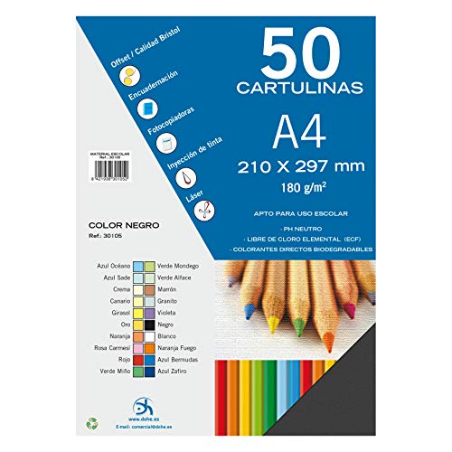 Dohe 30105 - Pack de 50 cartulinas, A4, color negro