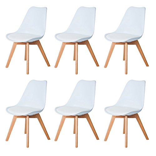 DORAFAIR Pack de 6 Silla de Oficina Silla escandinava, con Las piernas de Madera de Haya Maciza y cojín cómoda,Blanco DORAFAIR Pack de 6 Silla de Oficina Silla escandinava, con Las piernas de Madera de Haya Maciza y cojín cómoda,Blanco