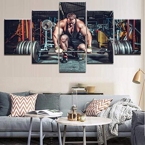 Dormitorio o sala de estar decorativos para el hogar 5 paneles The Strong Man Llift Barbell Poster Sports Painting High Quality Canvas Art Print