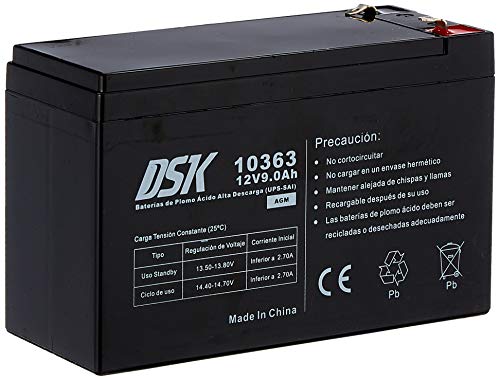 DSK 10363 - Batería Plomo Alta Descarga de 12V y 9Ah Ideal para UPS-SAI, Negro