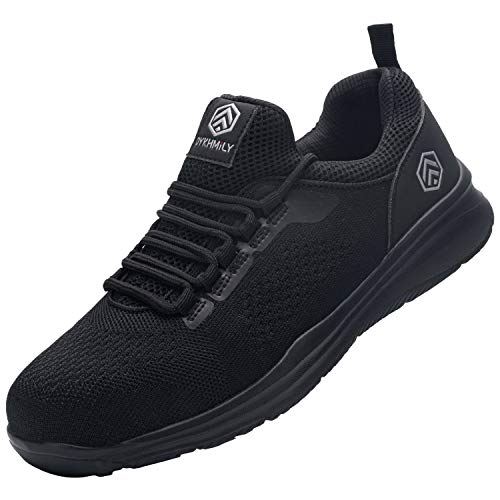 DYKHMILY Zapatillas de Seguridad Hombre Impermeable Ligeras Zapatos de Seguridad Trabajo Punta de Acero Calzado de Seguridad (ConmocióN Negro,42 EU)