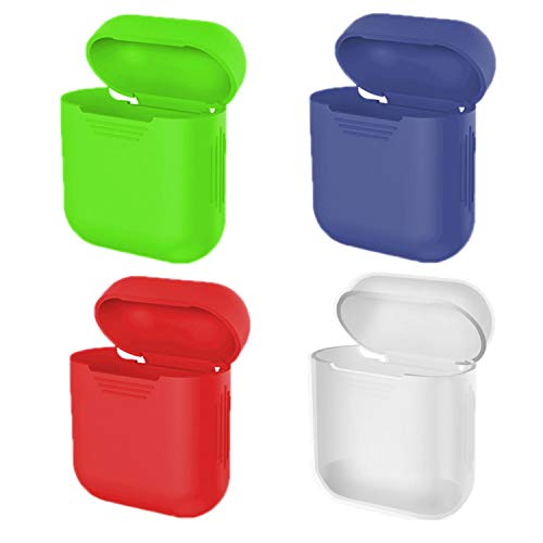 Eco-Fused Cubiertas Protectoras el Estuche Compatible con Apple AirPods – Paquete de 4 (Rojo, Azul, Verde y Transparente) – Silicona – Protege el Estuche de Tus AirPods contra arañazos y Golpes