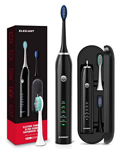 ELEGIANT Cepillo de Dientes sónico Cepillo de Dientes eléctrico con Estuche de Viaje DeepClean Recargable con 5 Modos potentes Temporizador Inteligente 2 Cabezales de Cepillo incluidos ELEGIANT Cepillo de Dientes sónico Cepillo de Dientes eléctrico con Estuche de Viaje DeepClean Recargable con 5 Modos potentes Temporizador Inteligente 2 Cabezales de Cepillo incluidos