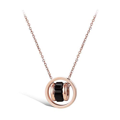 Emma Gioielli - Collar de mujer con cadena de acero de alta calidad Oro rosa con colgante redondo círculo Bead cristales Swarovski Elements negros Carrè – Caja regalo