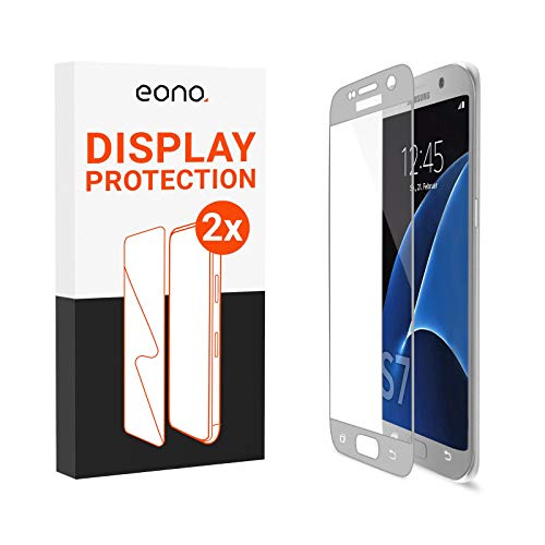 Eono - Cristal Protector 3D [2 Unidades] Compatible con [Galaxy S7 Edge] – Cristal Protector con 100% Cobertura de Pantalla contra roturas – 9H, Pantalla Completa, [Plateada]