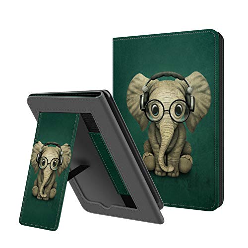 Estuche Plegable OLAIKE Solo para Kindle Paperwhite 10th Generation 2018 lanzado - con activación/suspensión automática, Funda de Cuero PU con Correa de Mano, El Elefante