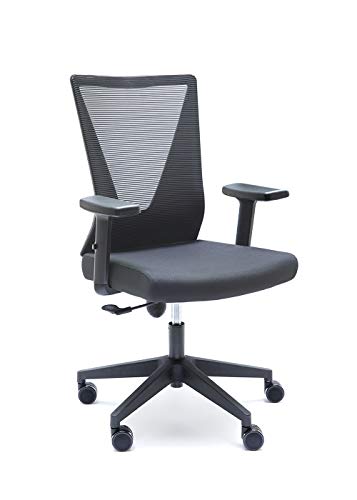 Euromof - Silla de Escritorio Ergonómica, Silla de Oficina Giratoria para Teletrabajo con Respaldo Transpirable y Brazos Regulables, Color Negro