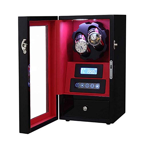FACAIA Devanadera automática de Madera, Pantalla táctil con luz LED, Caja de visualización, Caja de Reloj, 8 Modos de rotación (Color: A)