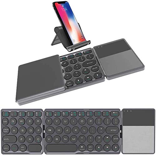 FANG Teclado Bluetooth Plegable con Panel Táctil, Teclado Bluetooth Inalámbrico Portátil para iPad, Compatible con Dispositivos De Tableta iOS, Android Y Windows,Black