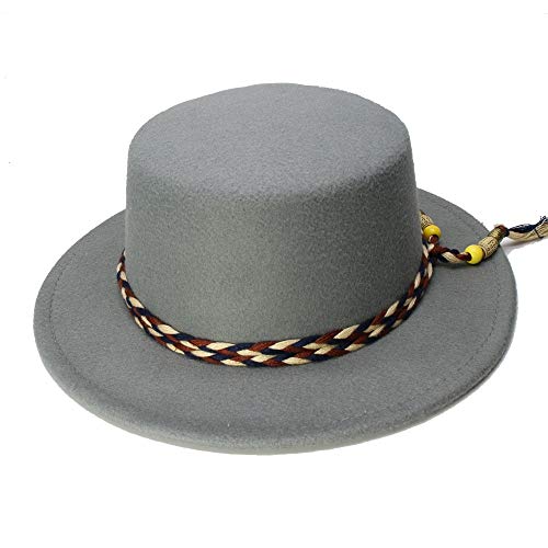 FeiNianJSh Capas de otoño Invierno para niño Retro Kid Vintage Lana de Borde Ancho Cap Pork Pie Porkpie Bowler Hat Twist Borla Cuerda (57 cm/Ajustar) (Color : Gris, tamaño : 54cm)