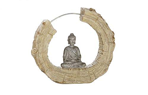 Figura de Buda en anillo de madera gris y marrón, 22 x 19 x 5 cm Figura de Buda en anillo de madera gris y marrón, 22 x 19 x 5 cm