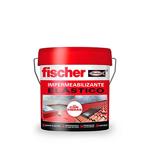 fischer 547156 Impermeabilizante (cubo de 4 l) rojo, polímero líquido a base de caucho acrílico con fibras para tejas y baldosas, fácilmente aplicable, resistente al agua y a la intemperie, 5 Kg