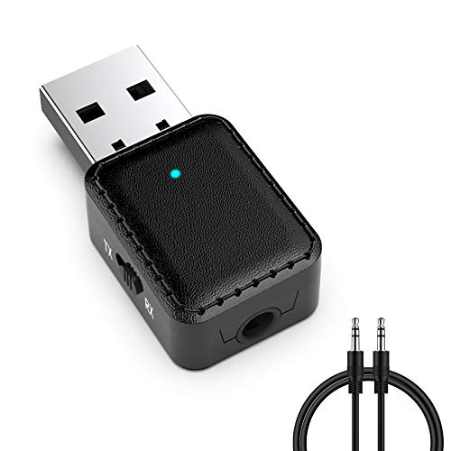 Foncent Adaptador Bluetooth 5.0 USB, Transmisor Receptor Bluetooth 2 en 1 con Audio Inalámbrico 3.5mm Cable para PC/TV/Auriculares/Altavoces/Radio/Portatil, Compatible con Windows 10, 8, 8.1,7, XP Foncent Adaptador Bluetooth 5.0 USB, Transmisor Receptor Bluetooth 2 en 1 con Audio Inalámbrico 3.5mm Cable para PC/TV/Auriculares/Altavoces/Radio/Portatil, Compatible con Windows 10, 8, 8.1,7, XP