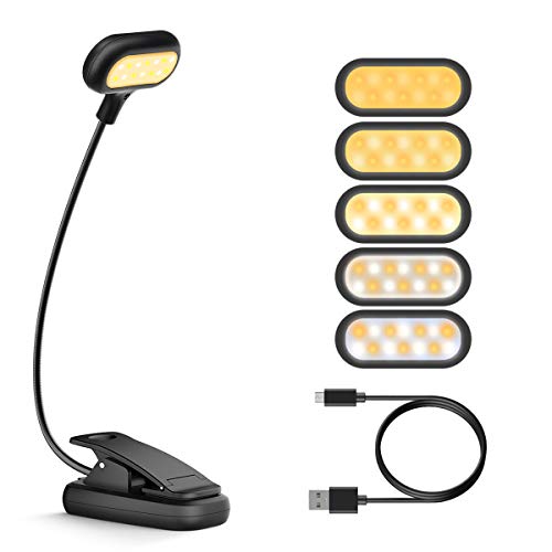 Fulighture luz de Lectura, 14 luz LED para libros, recargable USB, Luz de Libro Recargable, 4 modos de color, 1000lm, clip flexible, para Lectores Noche, E-Reader, Libro, PC y Tablet, cama