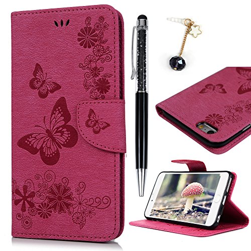 Funda iPhone 6 Plus, iPhone 6S Plus Funda Libro de Cuero Impresión de Suave PU Premium e Silicone TPU Carcasa, Correa de mano, Ranuras para Tarjetas, Cierre Magnético Mariposa Rosa caliente Funda iPhone 6 Plus, iPhone 6S Plus Funda Libro de Cuero Impresión de Suave PU Premium e Silicone TPU Carcasa, Correa de mano, Ranuras para Tarjetas, Cierre Magnético Mariposa Rosa caliente
