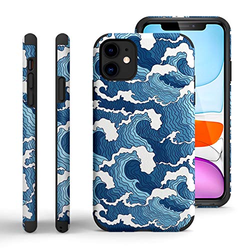 Funda Protectora Para iPhone 11. Funda para iPhone 11 con motivos de Olas del Mar Azul. Carcasa de TPU Flexible Antigolpes, Superficie de Cuero de Microfibra Suave y Airbag en Cuatro Esquinas