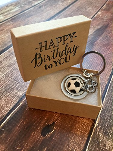 Fútbol ~ de recuerdo de 18º cumpleaños ~ ~ masculina fútbol clave cadena con embalaje de regalo para niño o niña