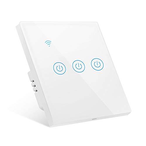 Gobesty Interruptor de Pared Wi-Fi, Interruptor Luz WiFi Interruptor Inteligente compatible con Alexa Google Home Smart Life, Panel de vidrio táctil, 3 Vías No se requiere cable neutro