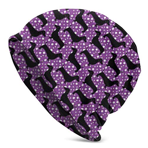 Gorro, Perro Salchicha Morado y Negro, Gorro de Punto para Adultos, Gorro de Calavera Suave y Holgado, Gorro con puños cálidos para Hombres y Mujeres