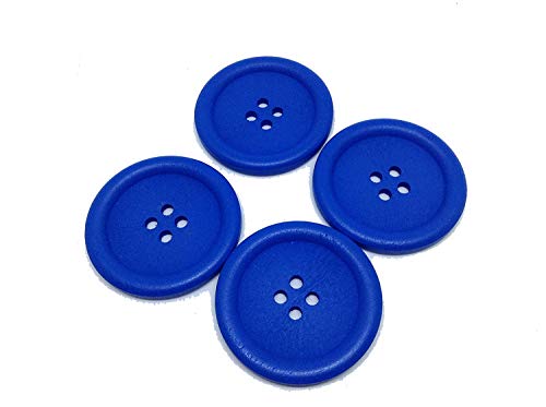 Grandes botones rústicos de color azul brillante se venden en paquetes de 40 mm aproximadamente, hechos de madera. Tienen cuatro agujeros.